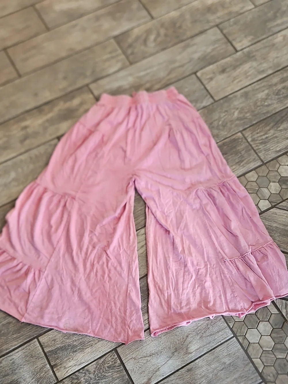 Pink Tiered Wide-Leg Palazzo Pants Size Small